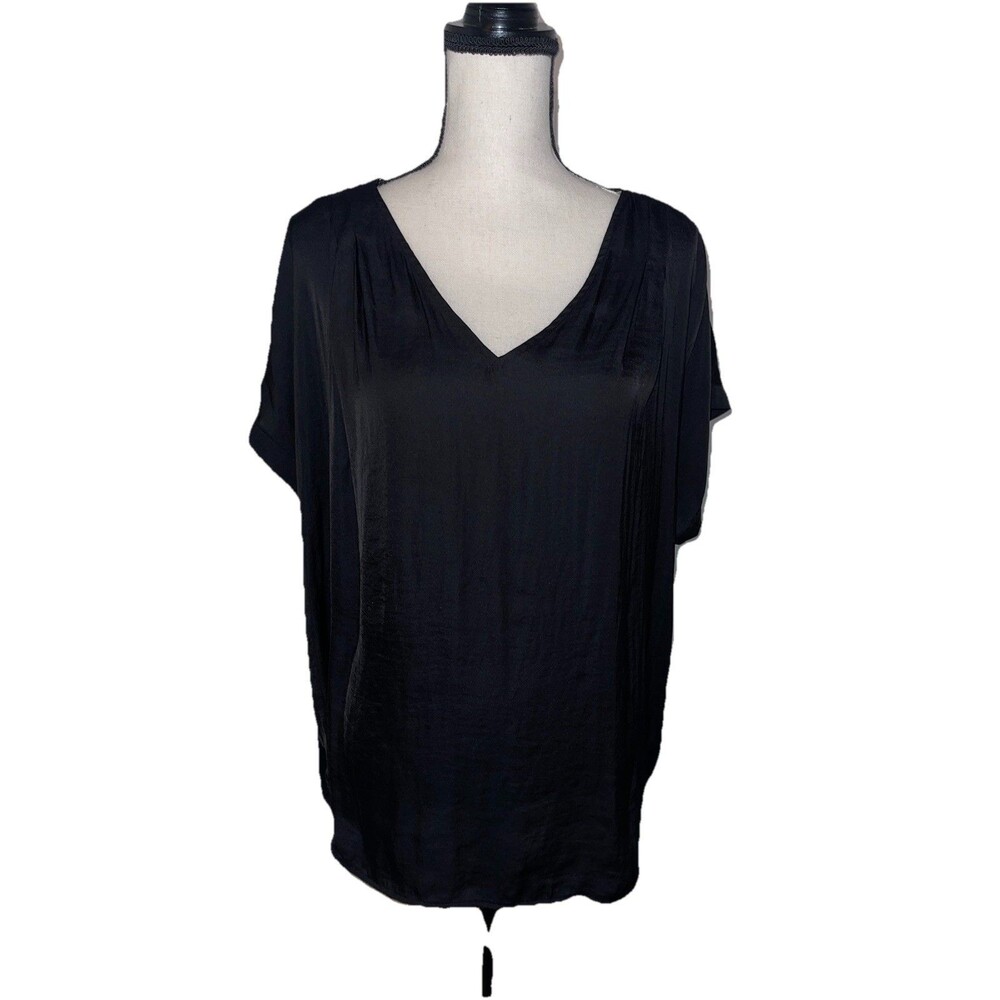 Simply Vera Vera Wang Black V-Neck Short Sleeve Blouse Women's 1X